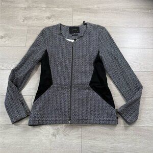 Maison Scotch Women's Blazer Jacket Full Zip Cotton Wool Blend Gray Black